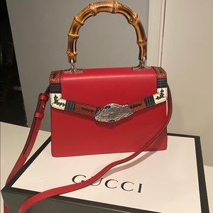 Auth Gucci Red Small Lilith Snakeskin Handle Bag